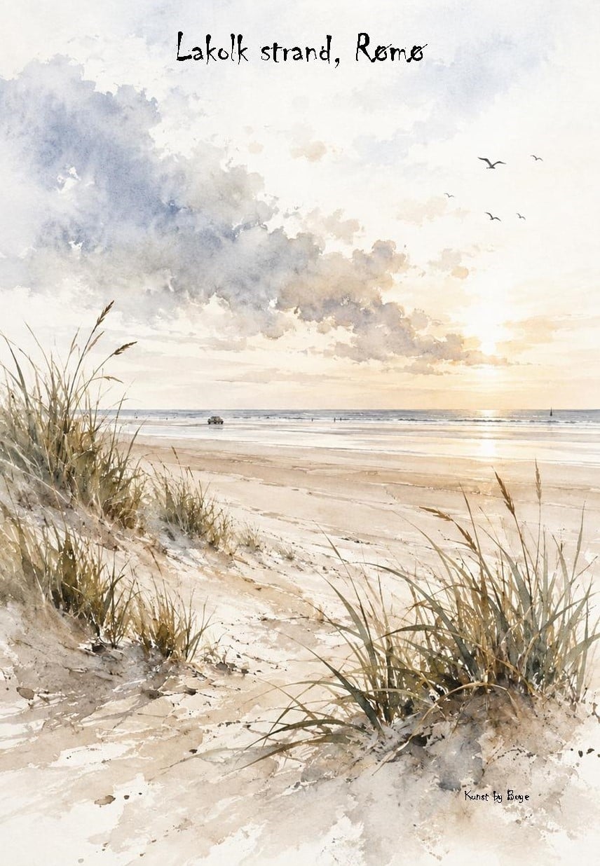 Kunsttryk "Lakolk Strand, Rømø" efter original akvarel af Annette Boye