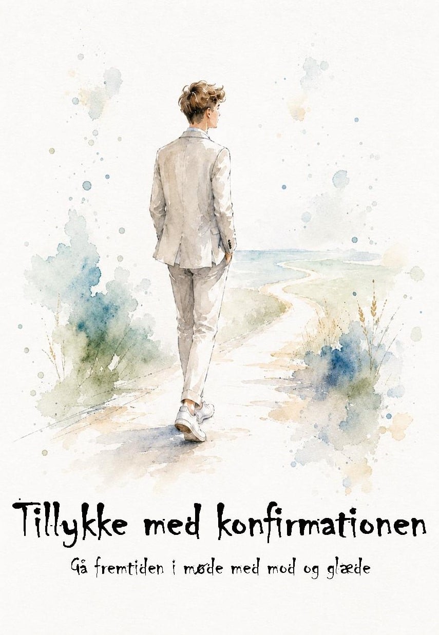 Kunstkort med akvarelmotivet "Konfirmation dreng" af Annette Boye