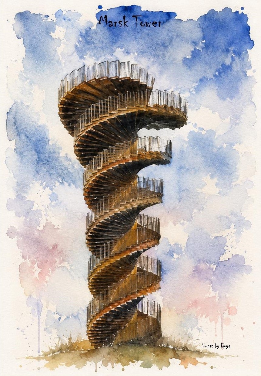 Kunstkort med akvarelmotivet "Marsk Tower" af Annette Boye