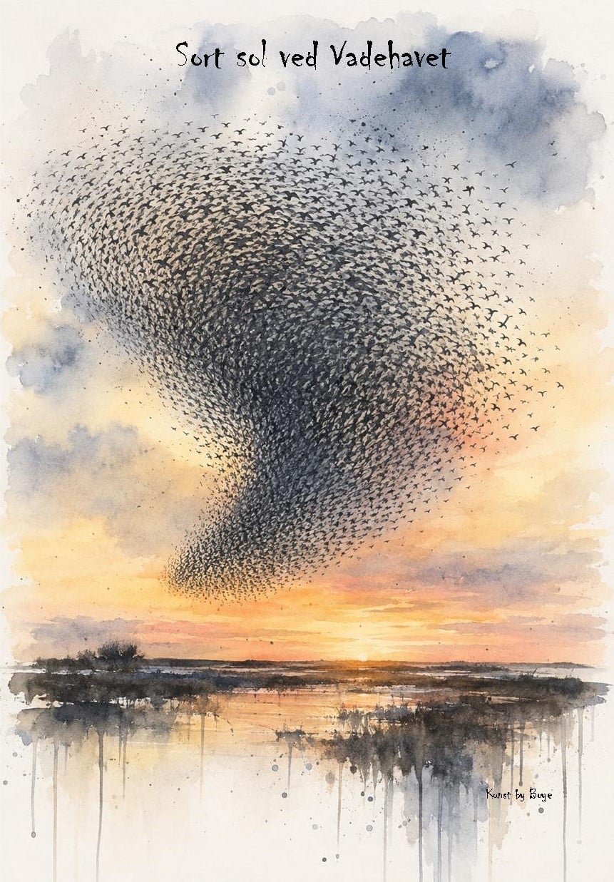 Kunsttryk "Sort sol over Vadehavet" efter original akvarel af Annette Boye