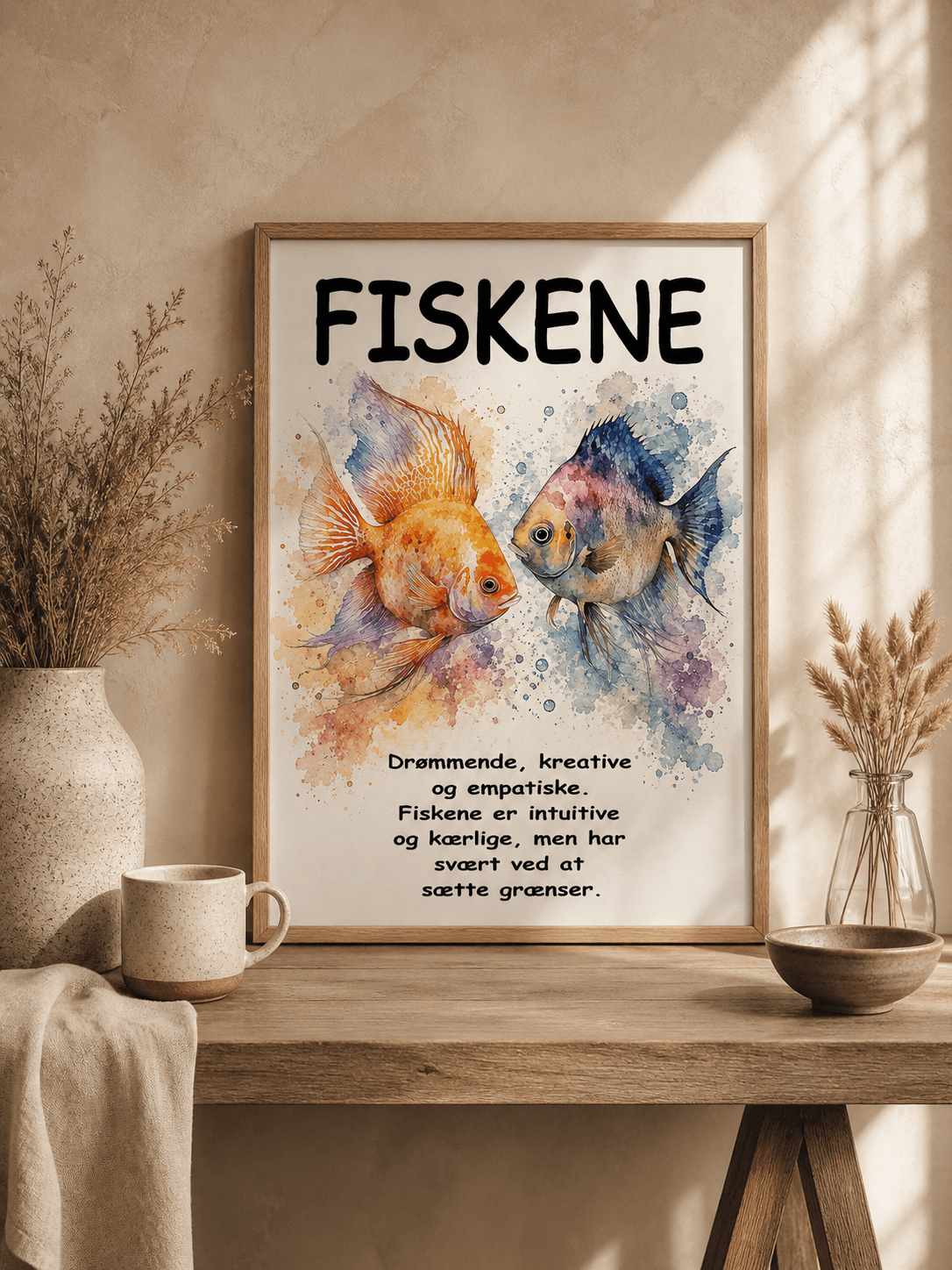 Håndmalet stjernetegn Fiskene – kunsttryk af Annette Boye