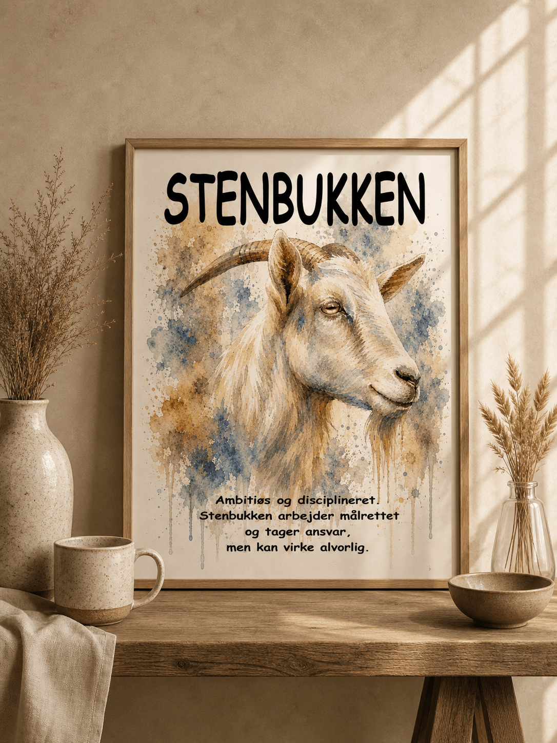 Håndmalet stjernetegn Stenbukken – kunsttryk af Annette Boye