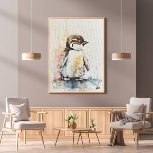 Håndmalet akvarel af Pingvin unge – Kunst by Boye