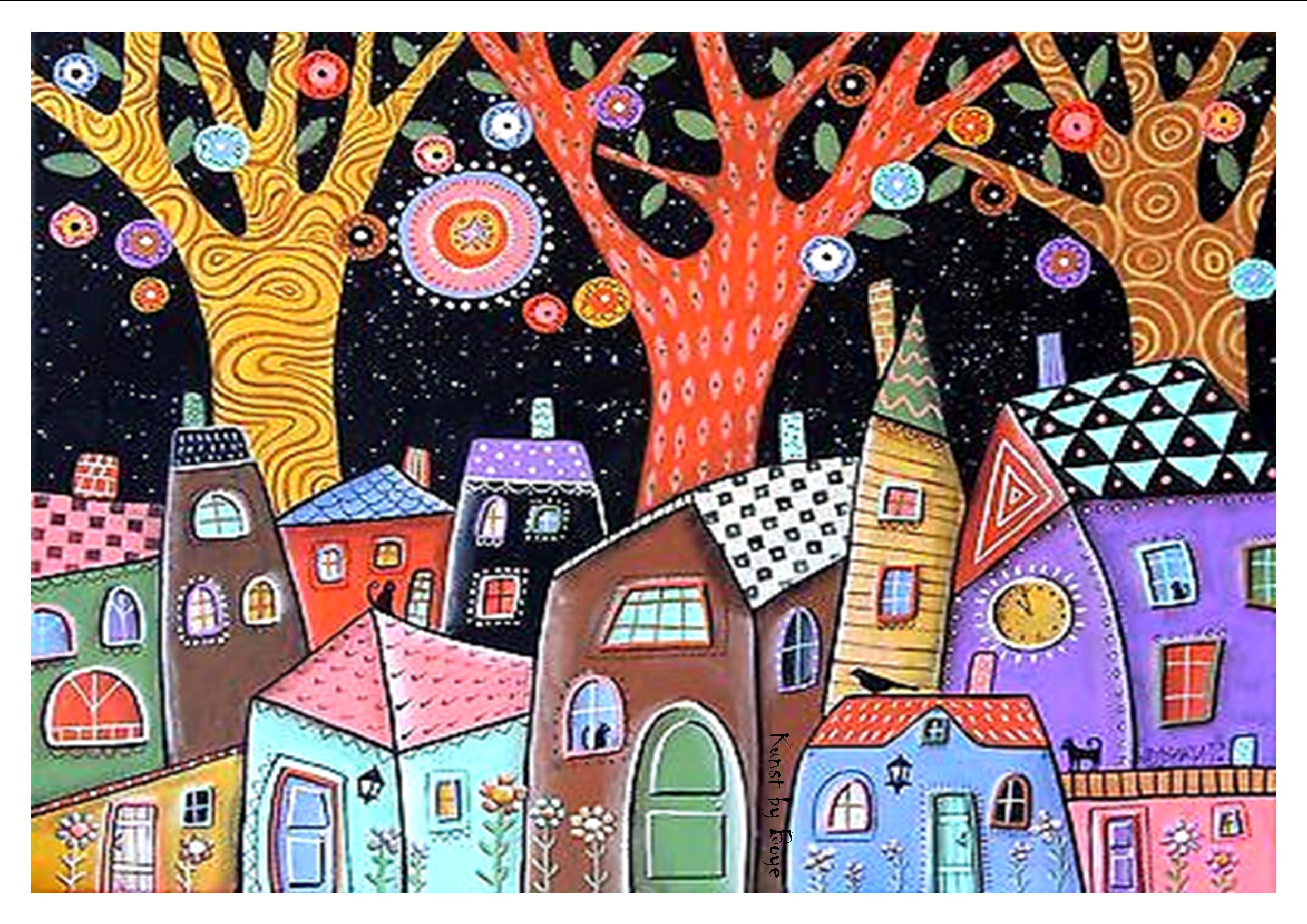 Kunsttryk "Byen sover" efter original akvarel af Annette Boye Kunsttryk "Byen sover" efter original akvarel af Annette Boye