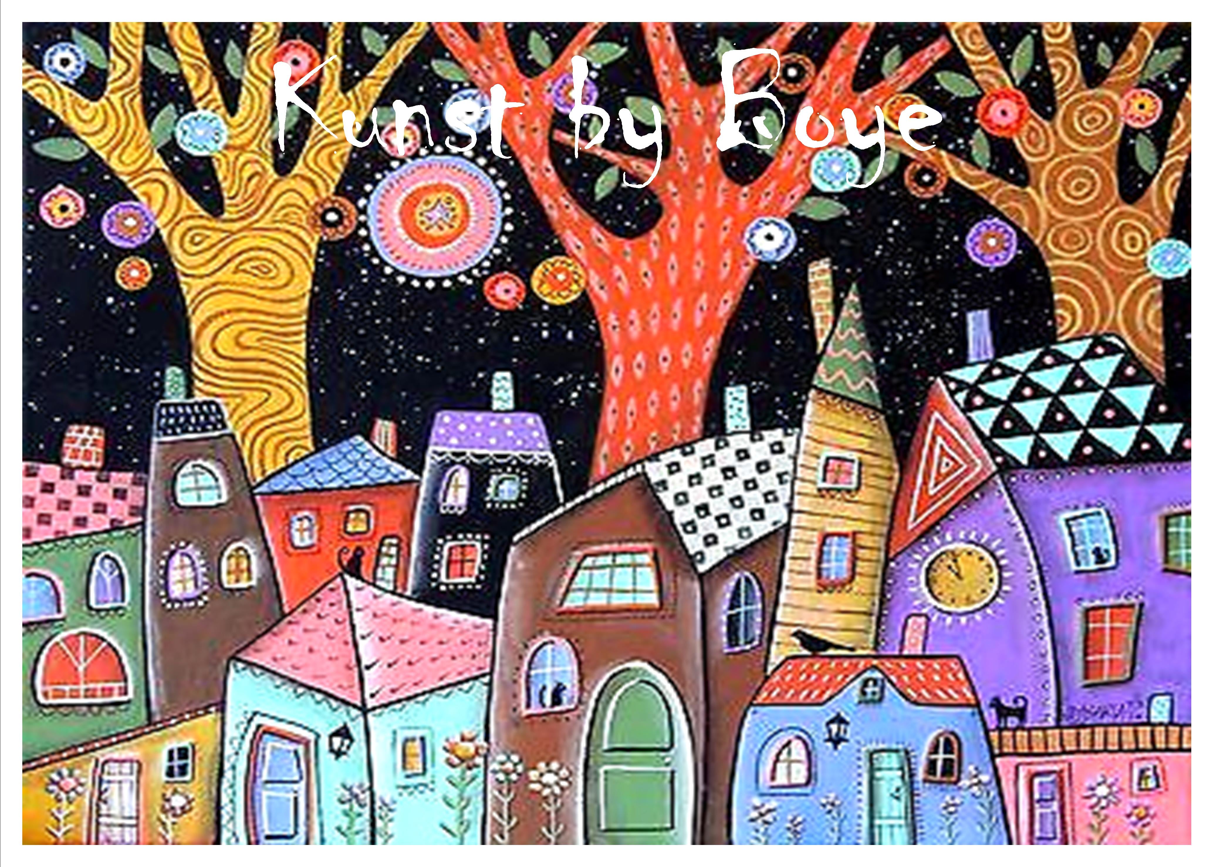 Kunsttryk "Byen sover" efter original akvarel af Annette Boye