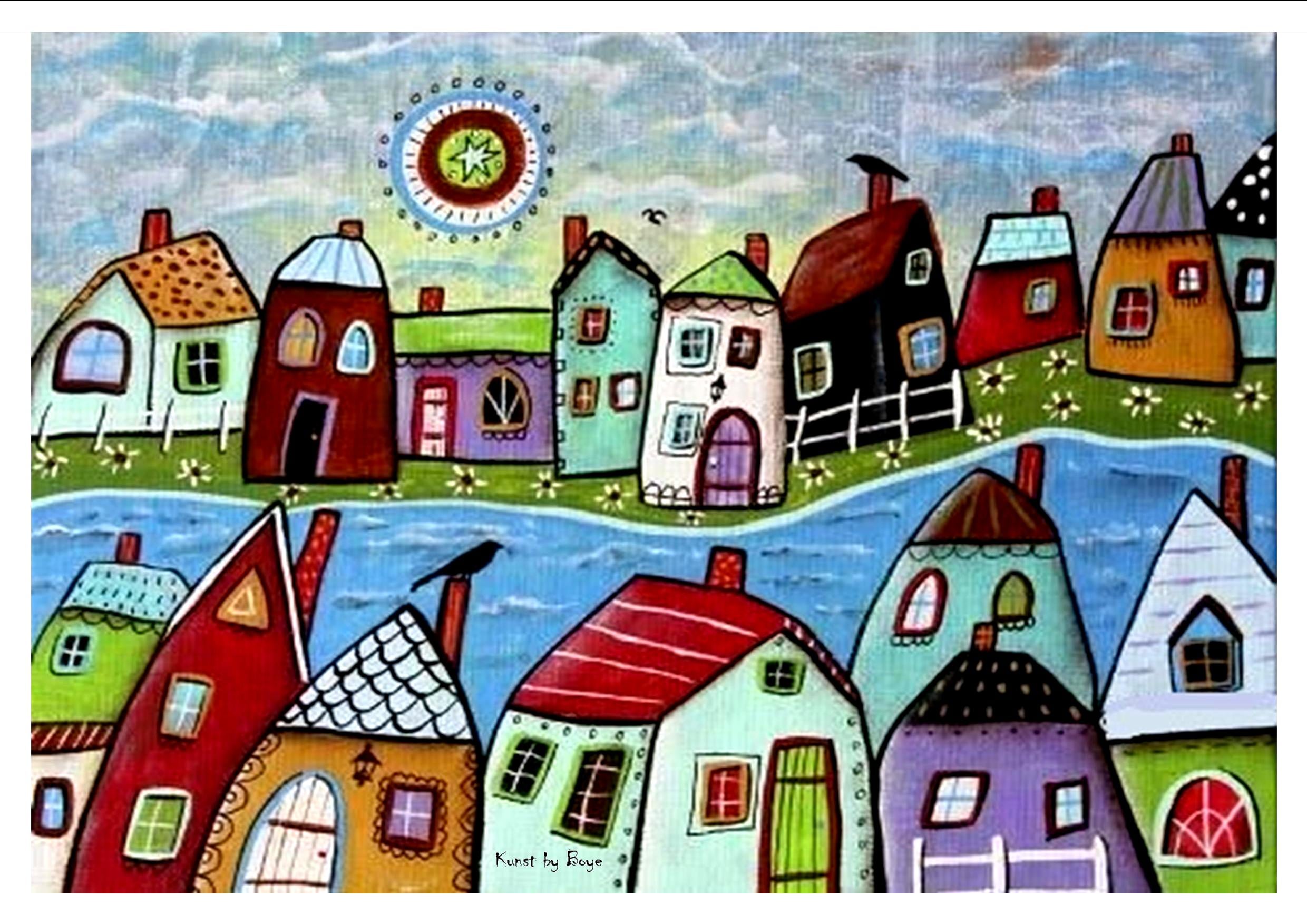 Kunsttryk "Byen ved floden" efter original akvarel af Annette Boye Kunsttryk "Byen ved floden" efter original akvarel af Annette Boye