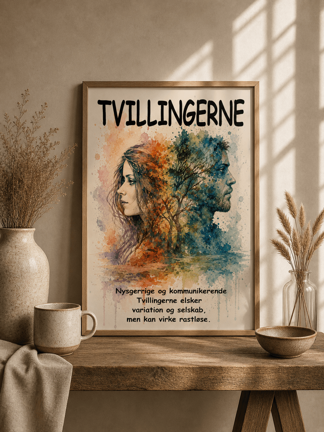 Håndmalet stjernetegn Tvillingerne – kunsttryk af Annette Boye