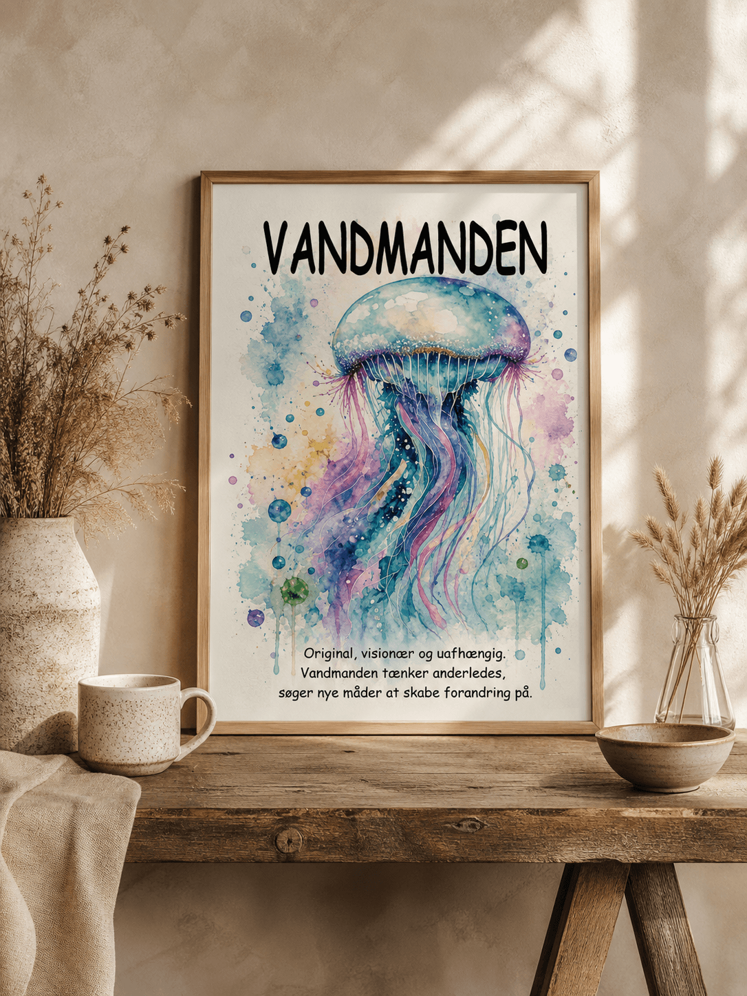 Håndmalet stjernetegn Håndmalet stjernetegn Vandmanden – kunsttryk af Annette Boye