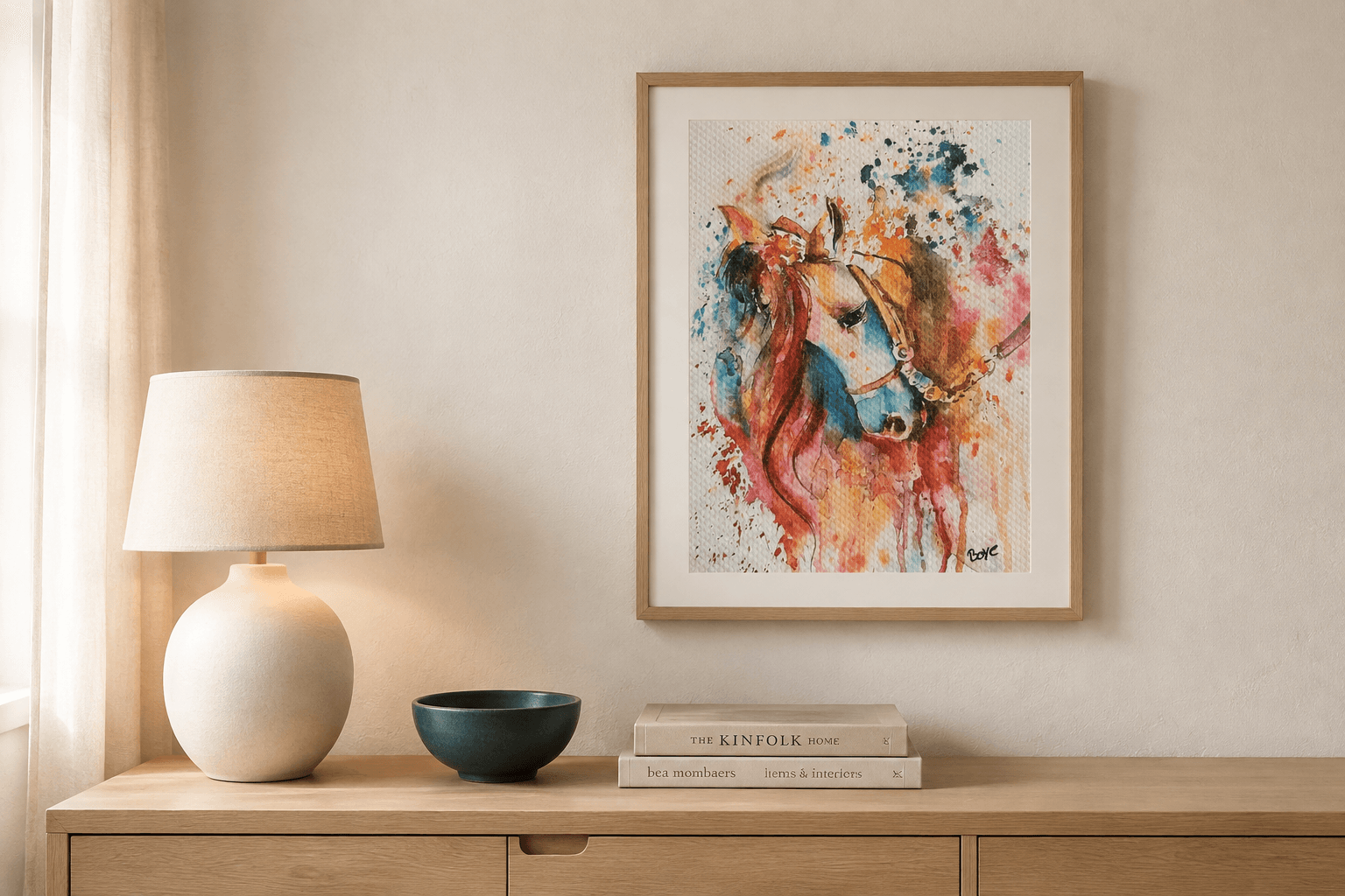 Håndmalet akvarel af Den vilter hest – Kunst by Boye