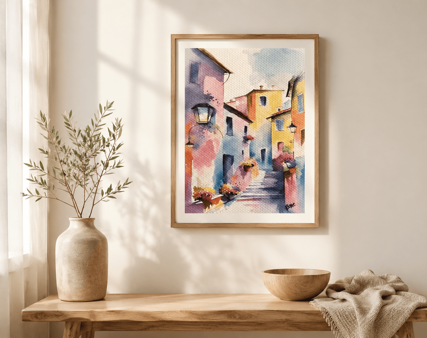 Håndmalet akvarel af Den lille gade– Kunst by Boye