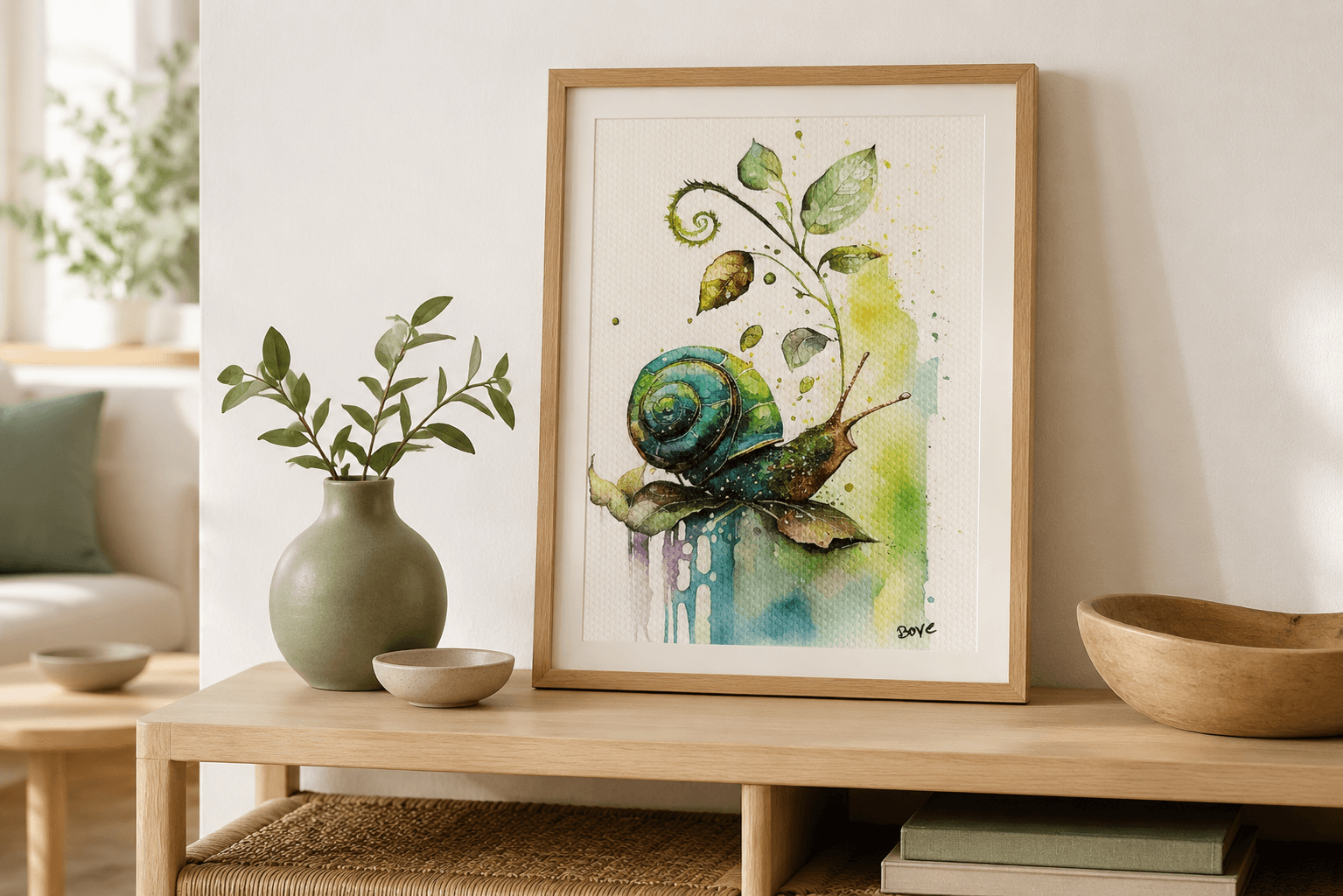 Håndmalet akvarel af Den lille snegl – Kunst by Boye