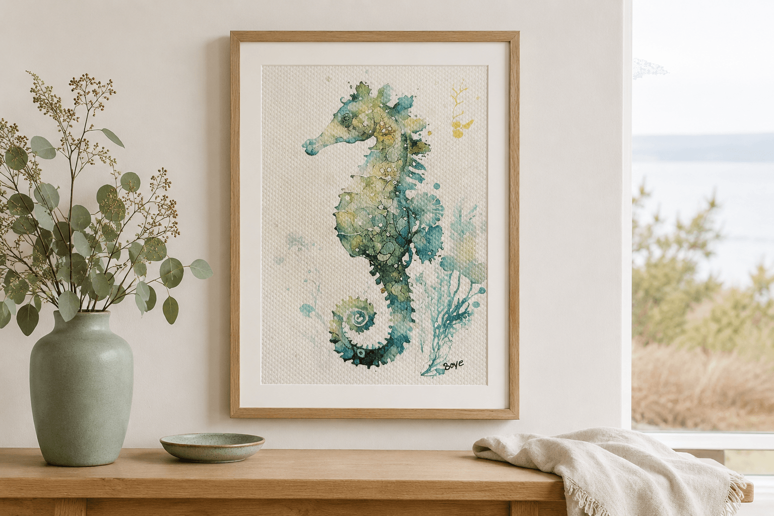 Håndmalet akvarel af Søhest – Kunst by Boye
