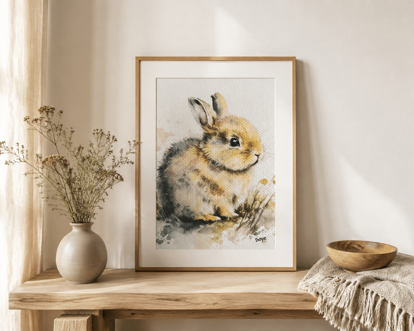 Håndmalet akvarel af Den lille hare – Kunst by Boye