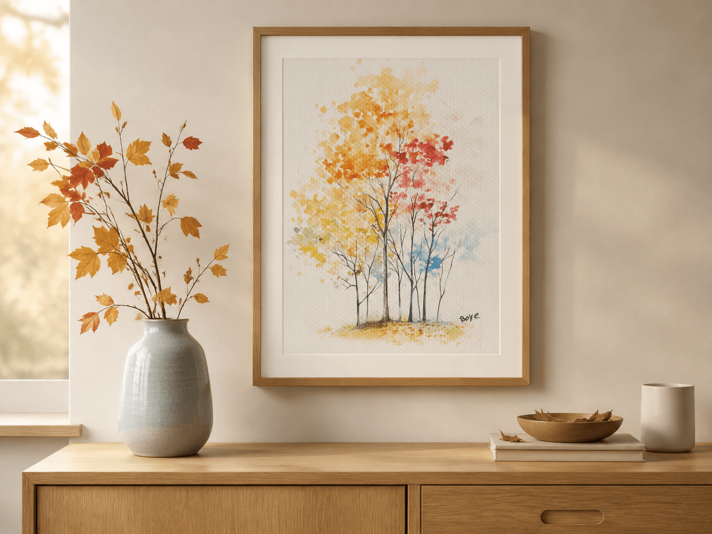 Håndmalet akvarel af Træer i blomst – Kunst by Boye