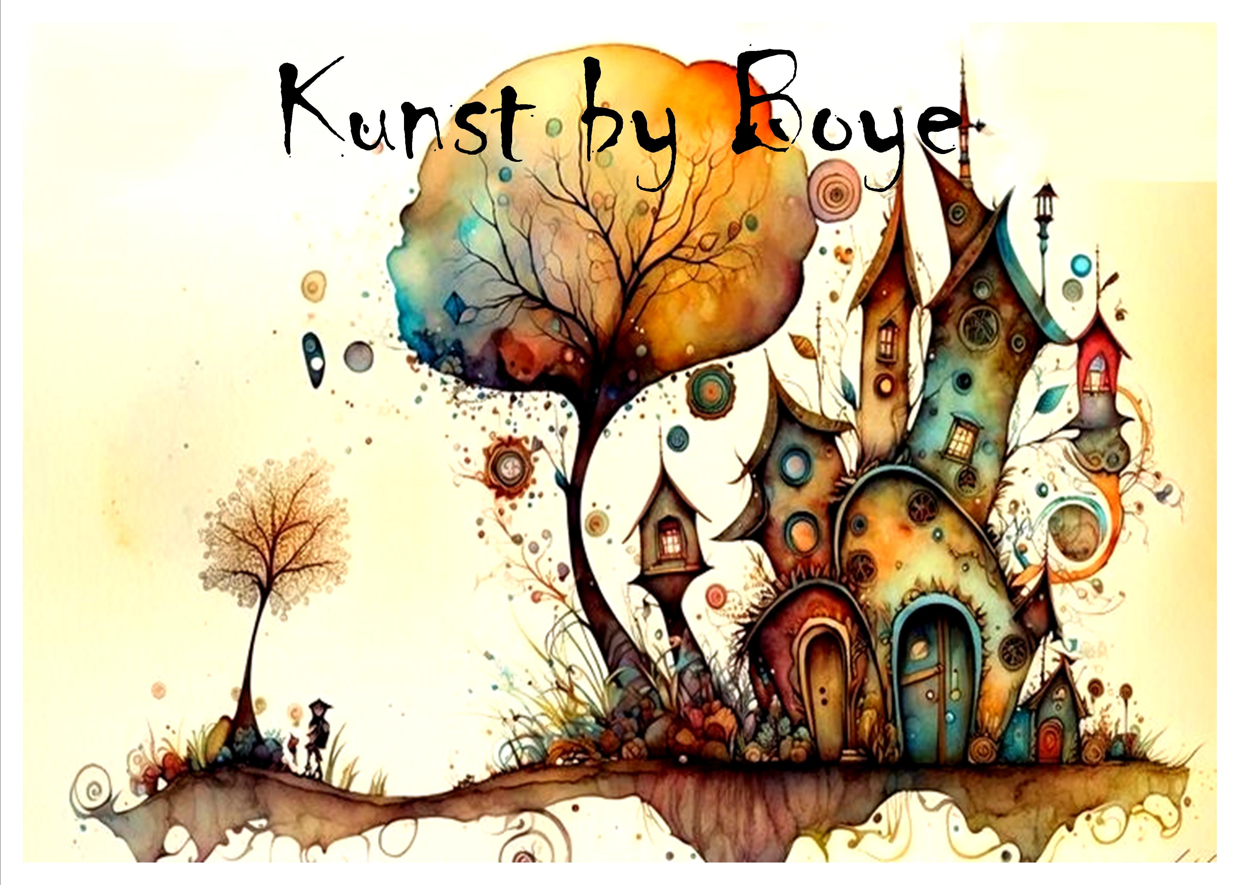 Kunsttryk "Eventyrbyen" efter original akvarel af Annette Boye