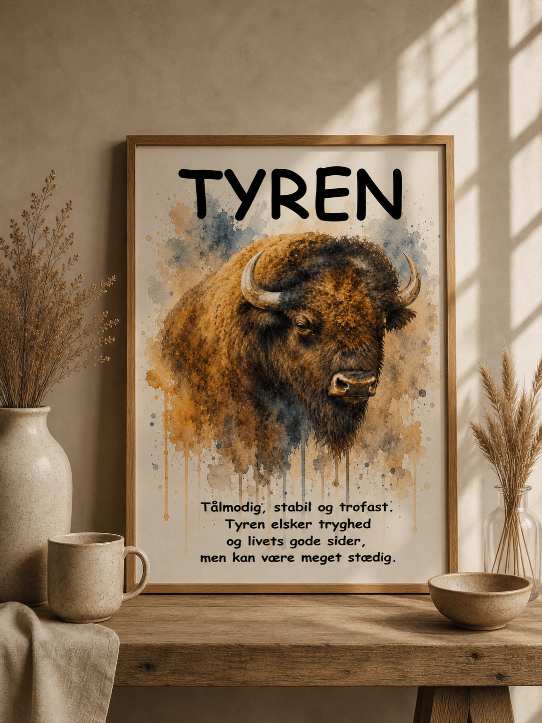 Håndmalet stjernetegn Tyren – kunsttryk af Annette Boye