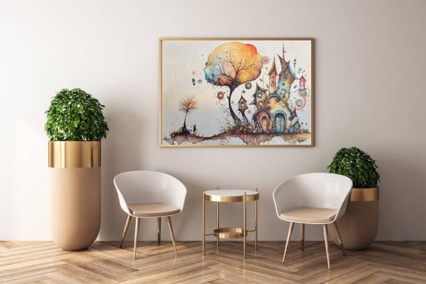 Håndmalet akvarel af Fantasi byen – Kunst by Boye