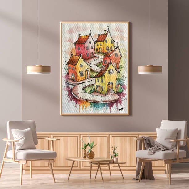 Håndmalet akvarel af De Skæve Huse – Kunst by Boye