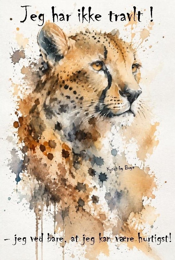 Kunstkort med akvarelmotiv af en Gepard af Annette Boye