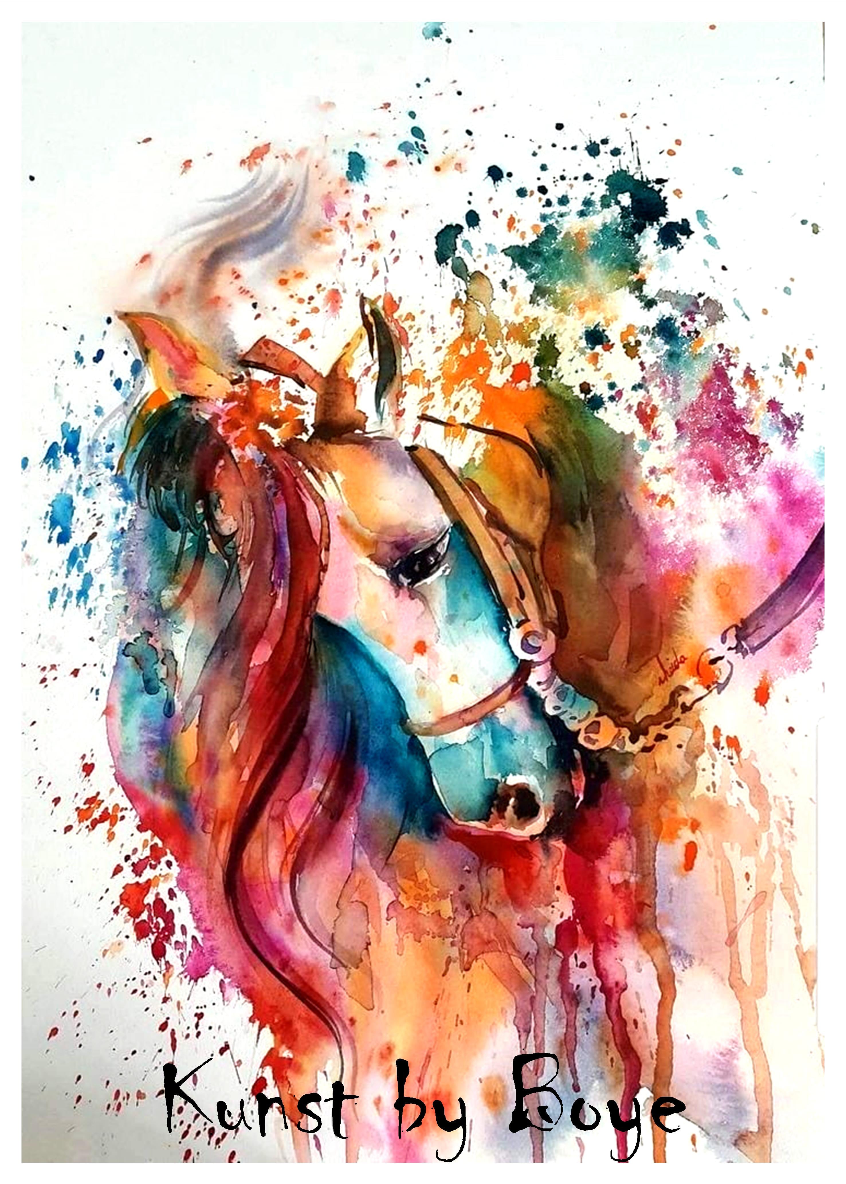 Kunsttryk "Farverig hest" efter original akvarel af Annette Boye
