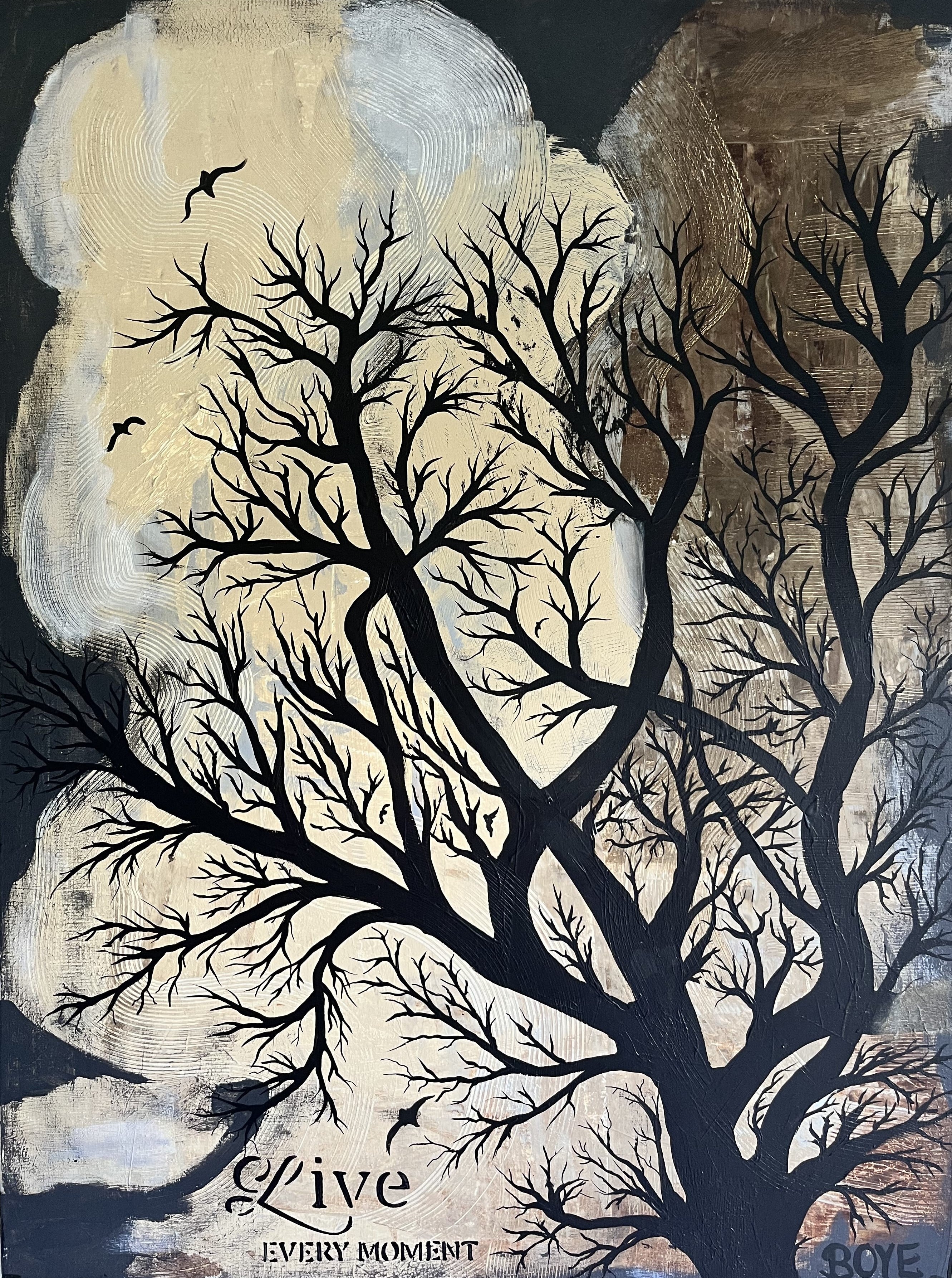 Abstrakt med træ på lærred 60x80 cm 795,-kr