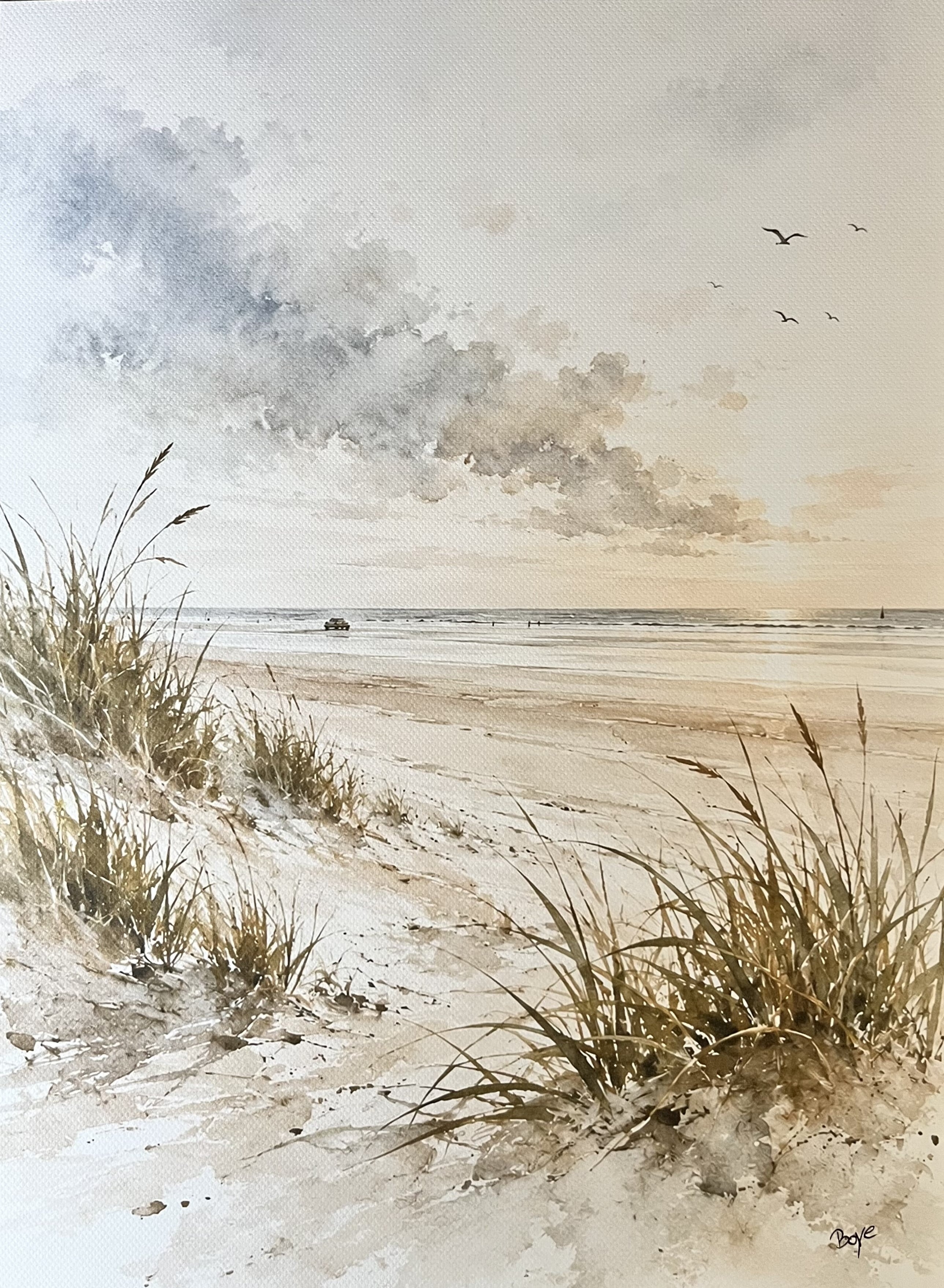 Håndmalet akvarel af Lakolk Strand på Rømø – Kunst by Boye Håndmalet akvarel af Lakolk Strand på Rømø – Kunst by Boye
