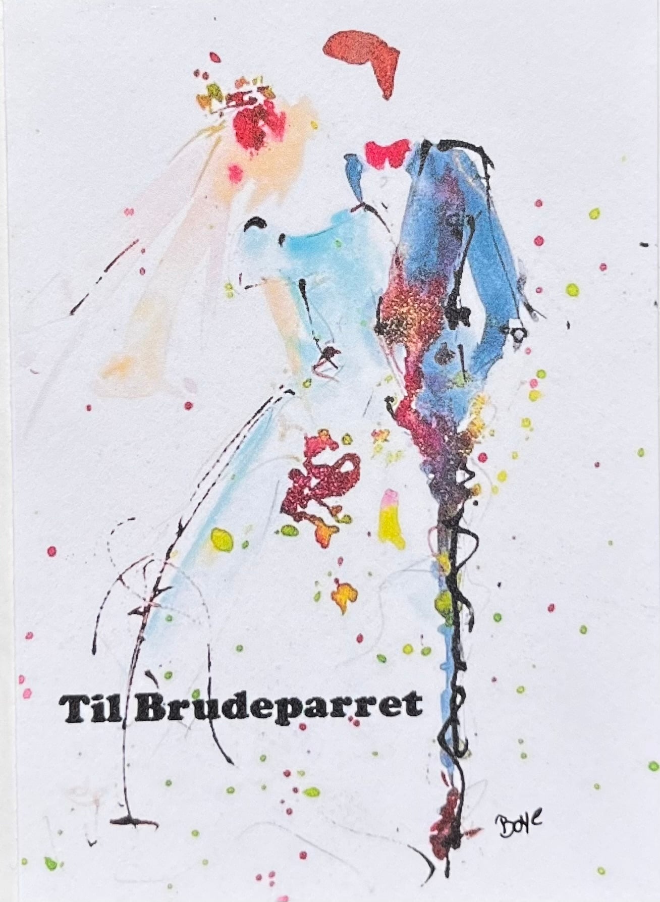 Kunstkort med akvarelmotivet "Til brudeparret" af Annette Boye