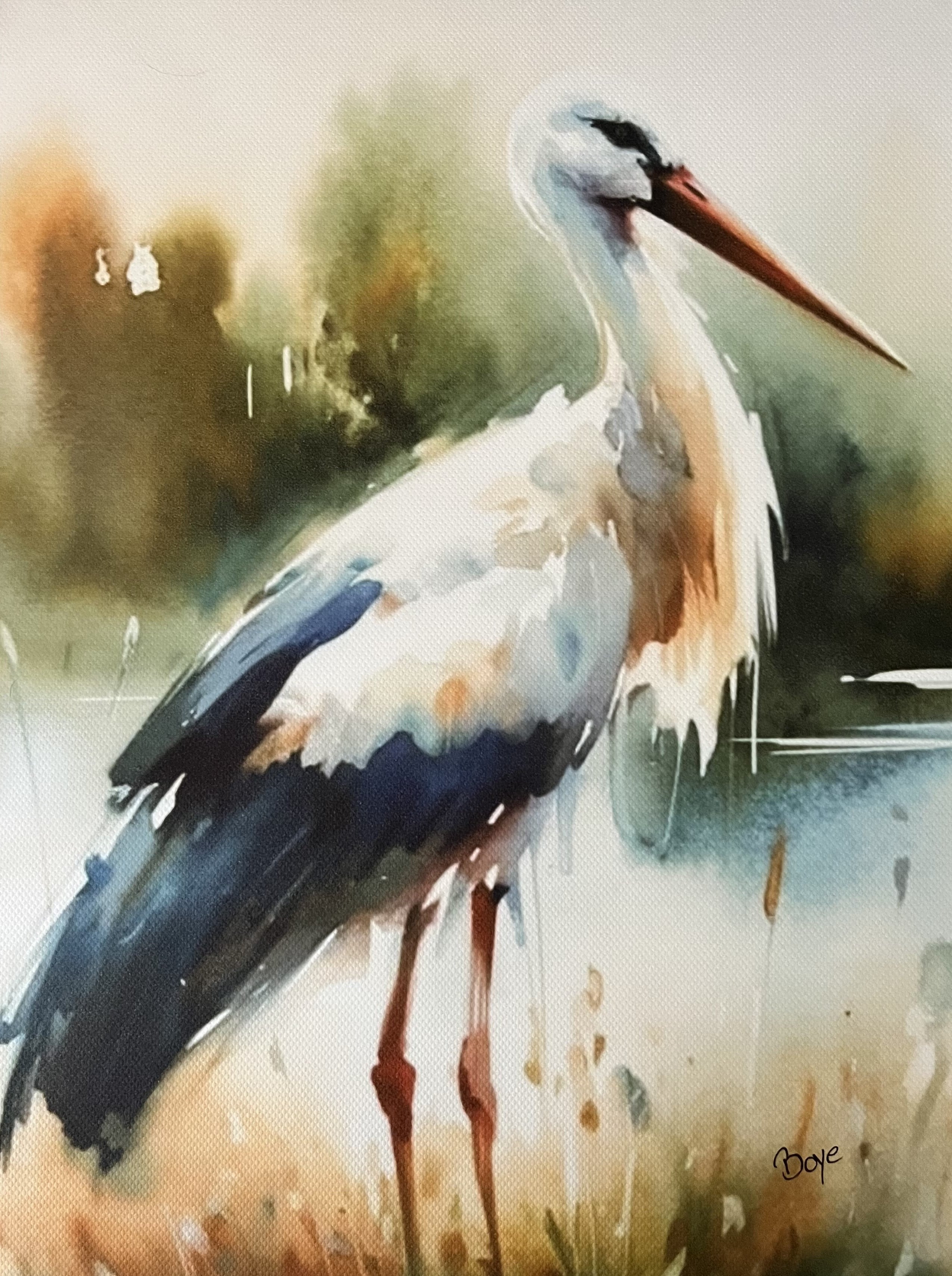 Håndmalet akvarel af Storken vender hjem – Kunst by Boye