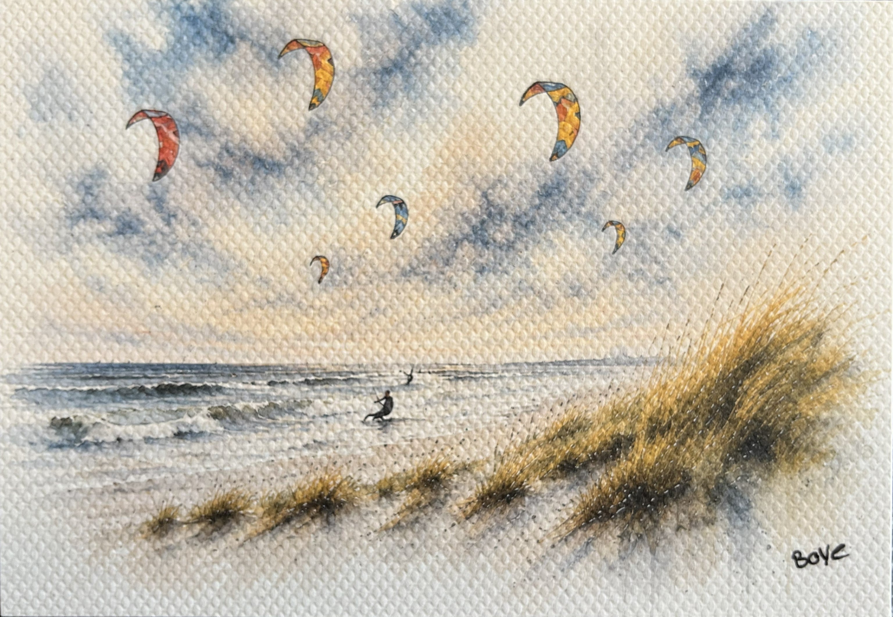 Håndmalet akvarel af Drager over Rømø – Kunst by Boye Håndmalet akvarel af Drager over Rømø – Kunst by Boye