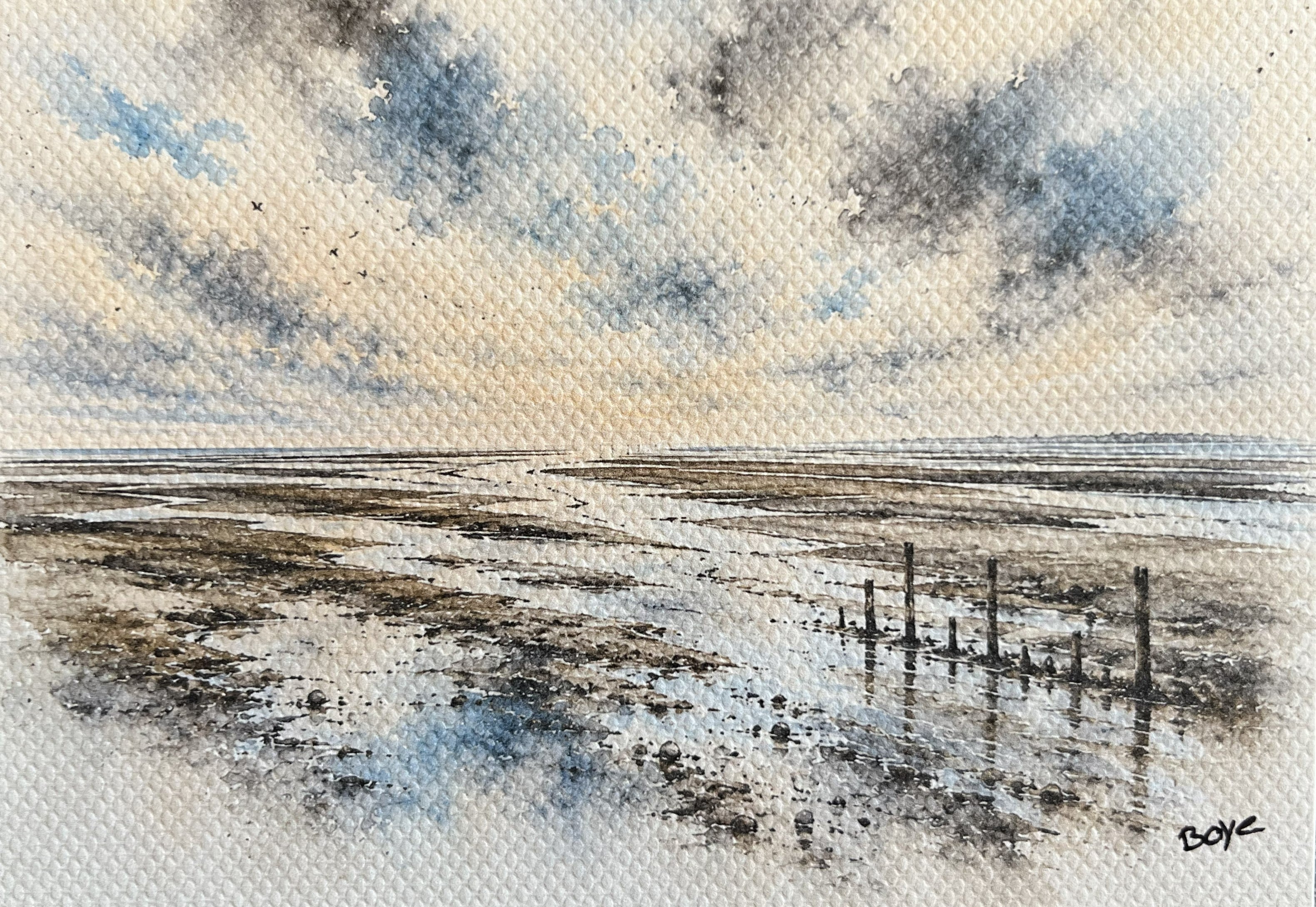 Håndmalet akvarel af Ebbe ved vadehavet – Kunst by Boye Håndmalet akvarel af Ebbe ved vadehavet – Kunst by Boye