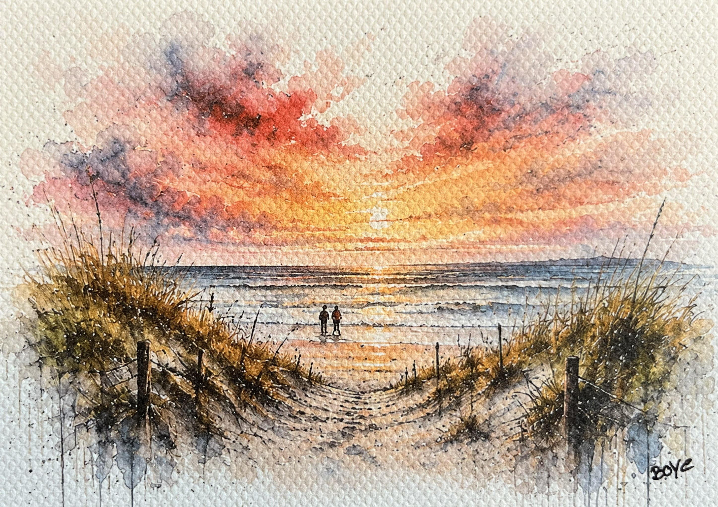 Håndmalet akvarel af Solnedgang på Lakolk strand Rømø– Kunst by Boye Håndmalet akvarel af Solnedgang på Lakolk strand Rømø– Kunst by Boye