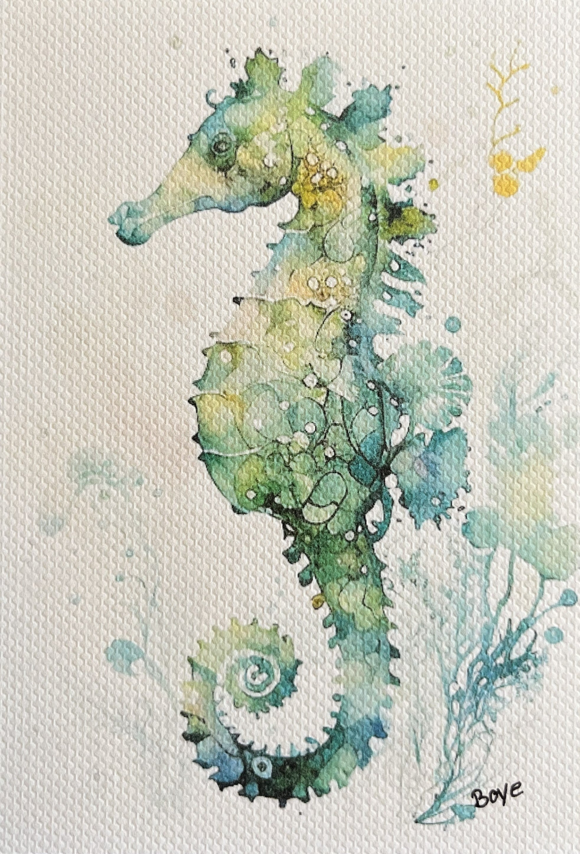 Håndmalet akvarel af Søhest – Kunst by Boye
