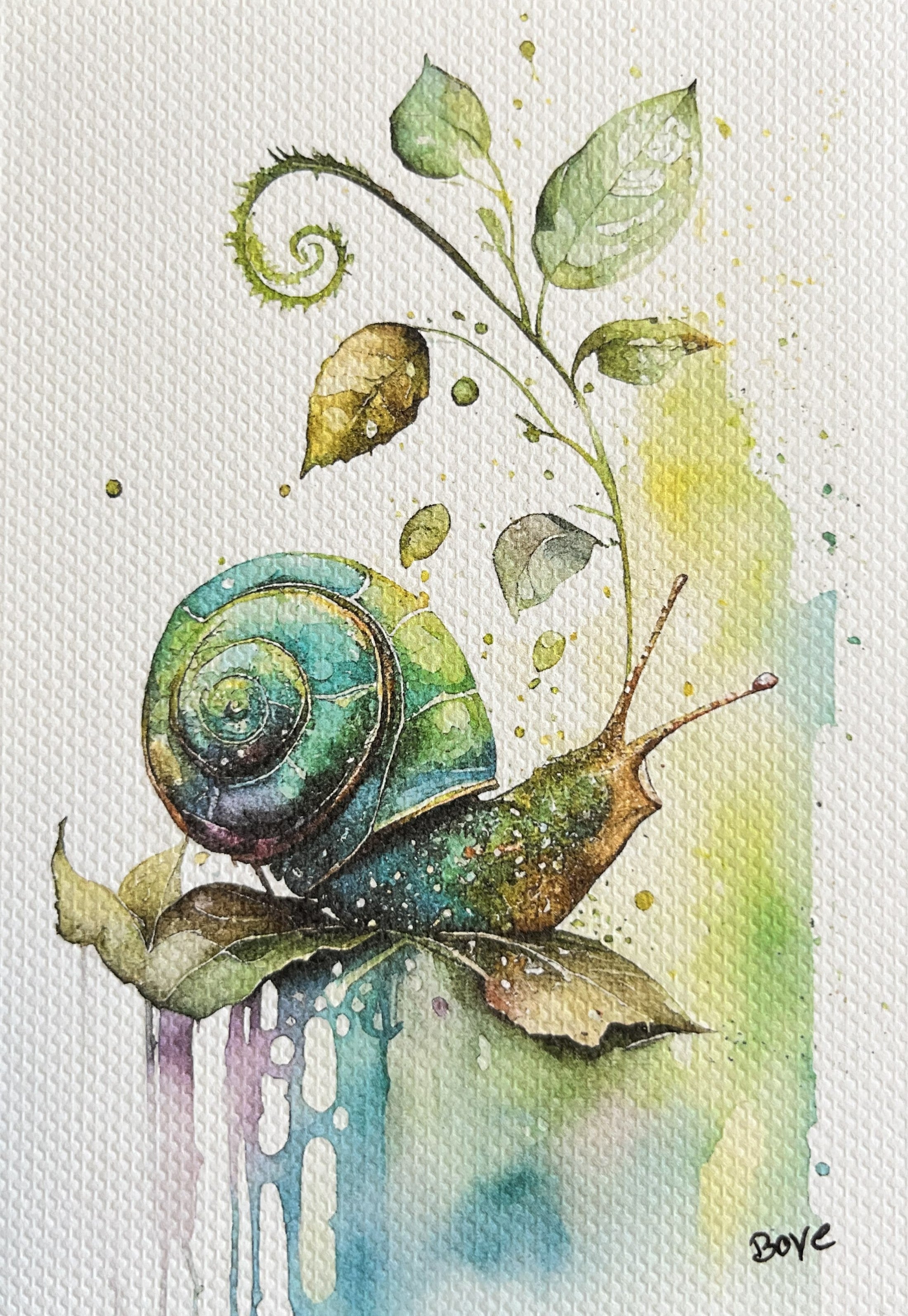 Håndmalet akvarel af Den lille snegl – Kunst by Boye