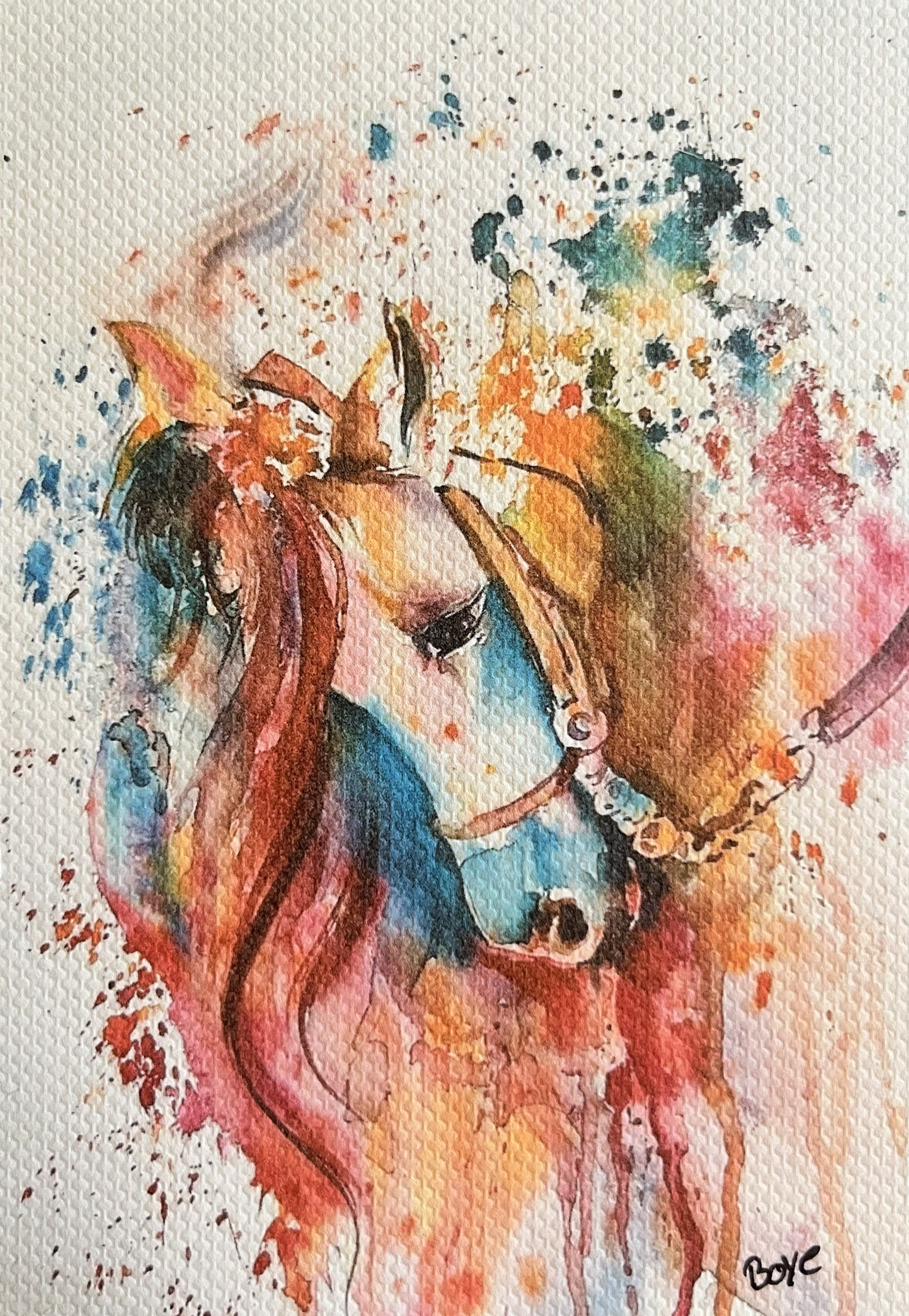 Håndmalet akvarel af Den vilter hest – Kunst by Boye
