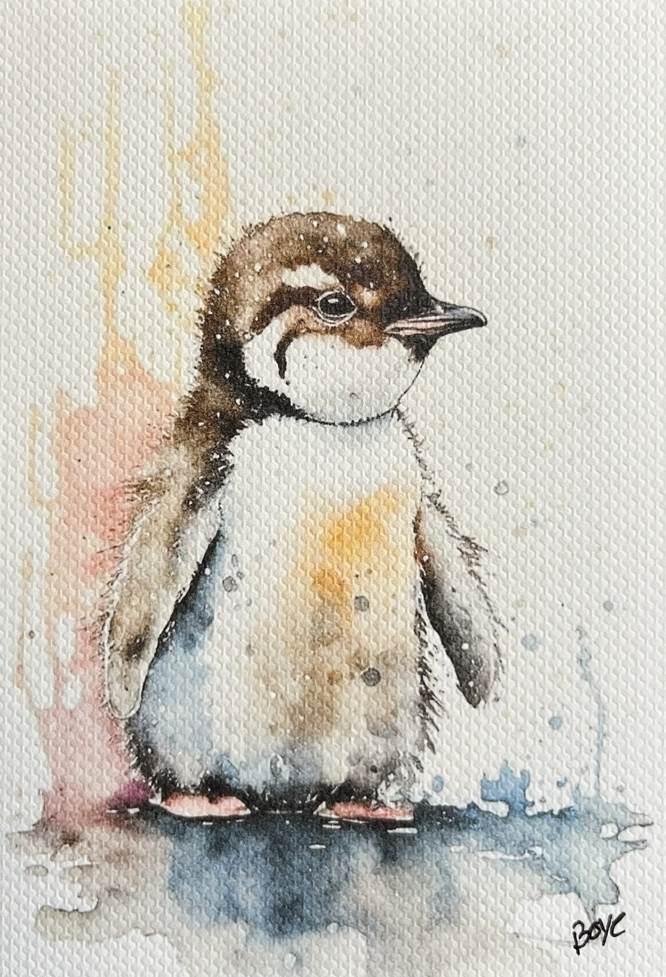 Håndmalet akvarel af Pingvin unge – Kunst by Boye