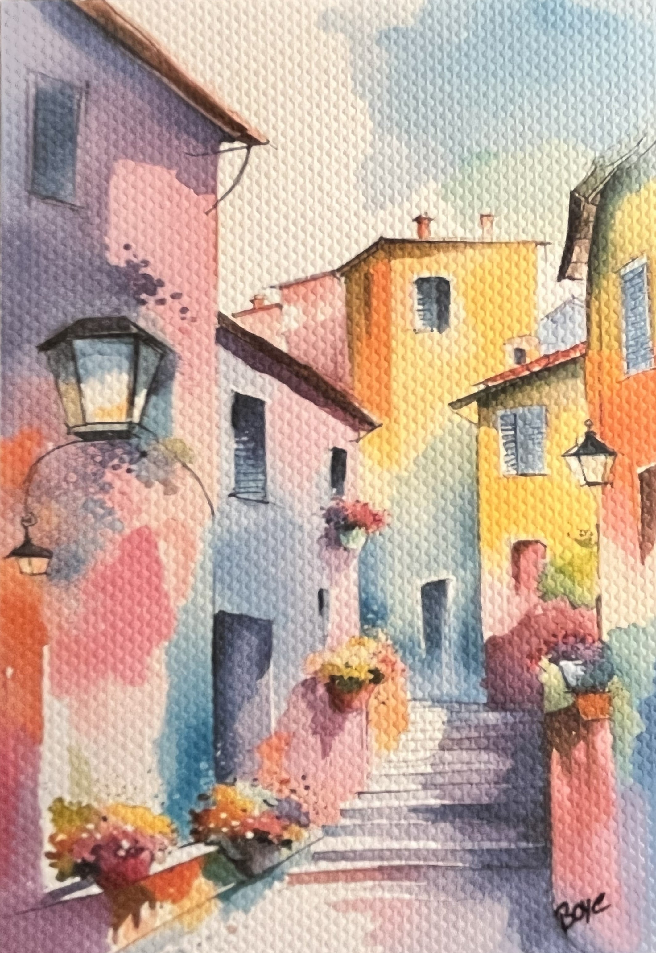 Håndmalet akvarel af Den lille gade– Kunst by Boye