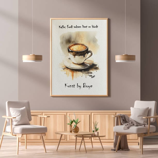 Håndmalet akvarel af Kaffe: fordi voksen livet er hårdt – Kunst by Boye