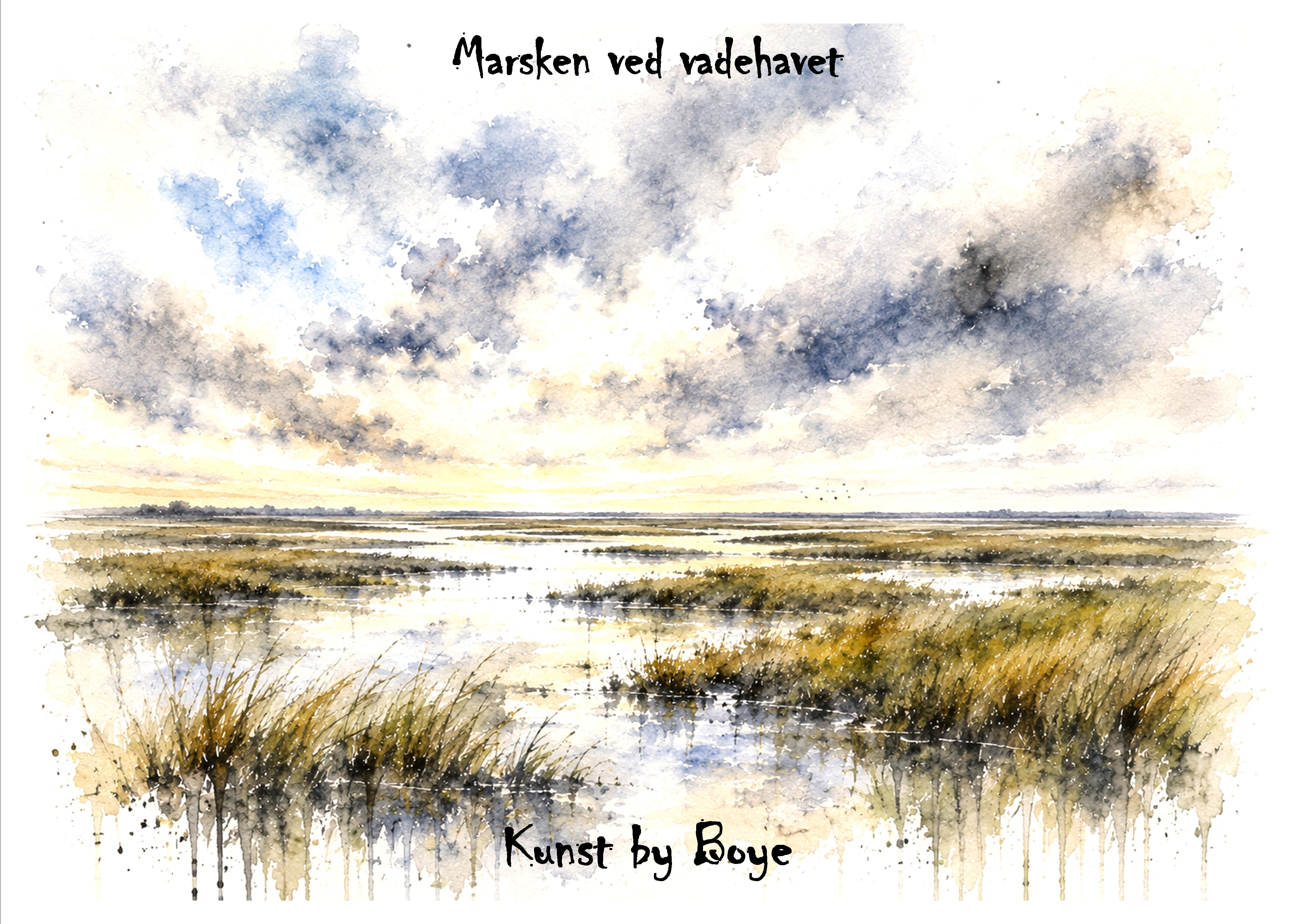 Kunsttryk "Marsken ved Vadehavet" efter original akvarel af Annette Boye