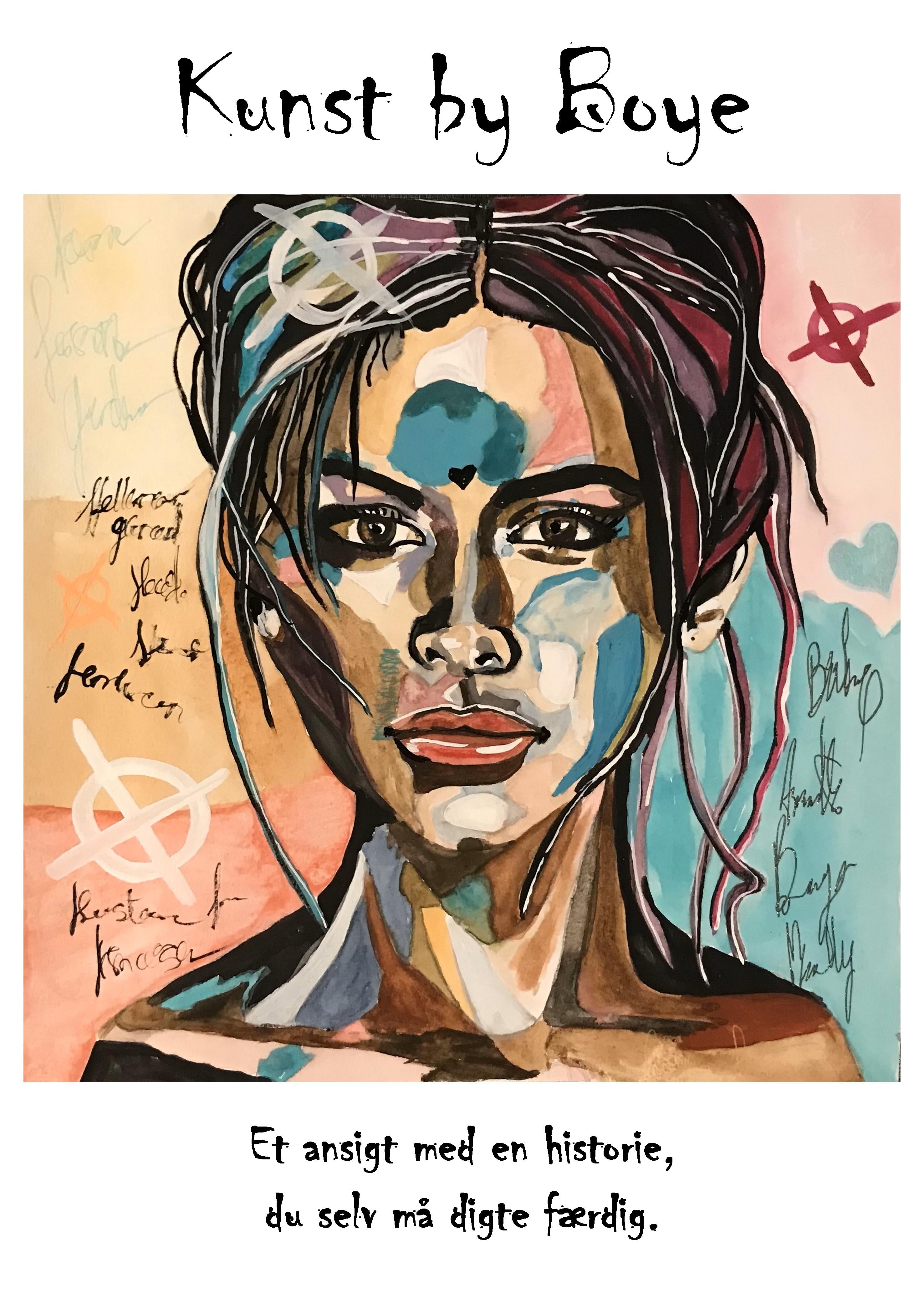 Kunsttryk "Et ansigt med en historie, du selv må digte færdig" efter original akvarel af Annette Boye