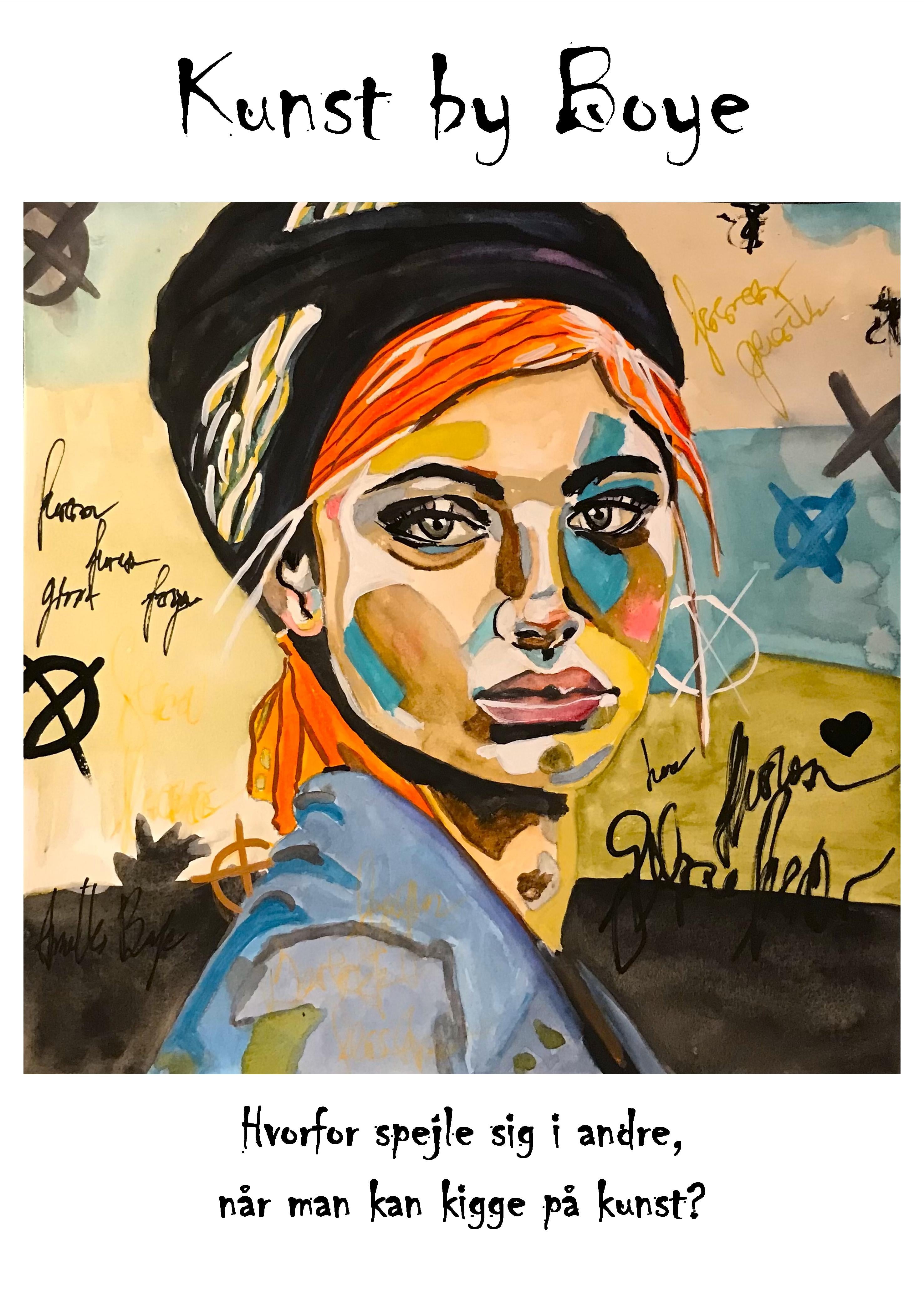 Kunsttryk "Hvorfor spejle sig i andre, når man kan kigge på kunst" efter original akvarel af Annette Boye