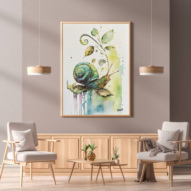 Håndmalet akvarel af Den lille snegl – Kunst by Boye