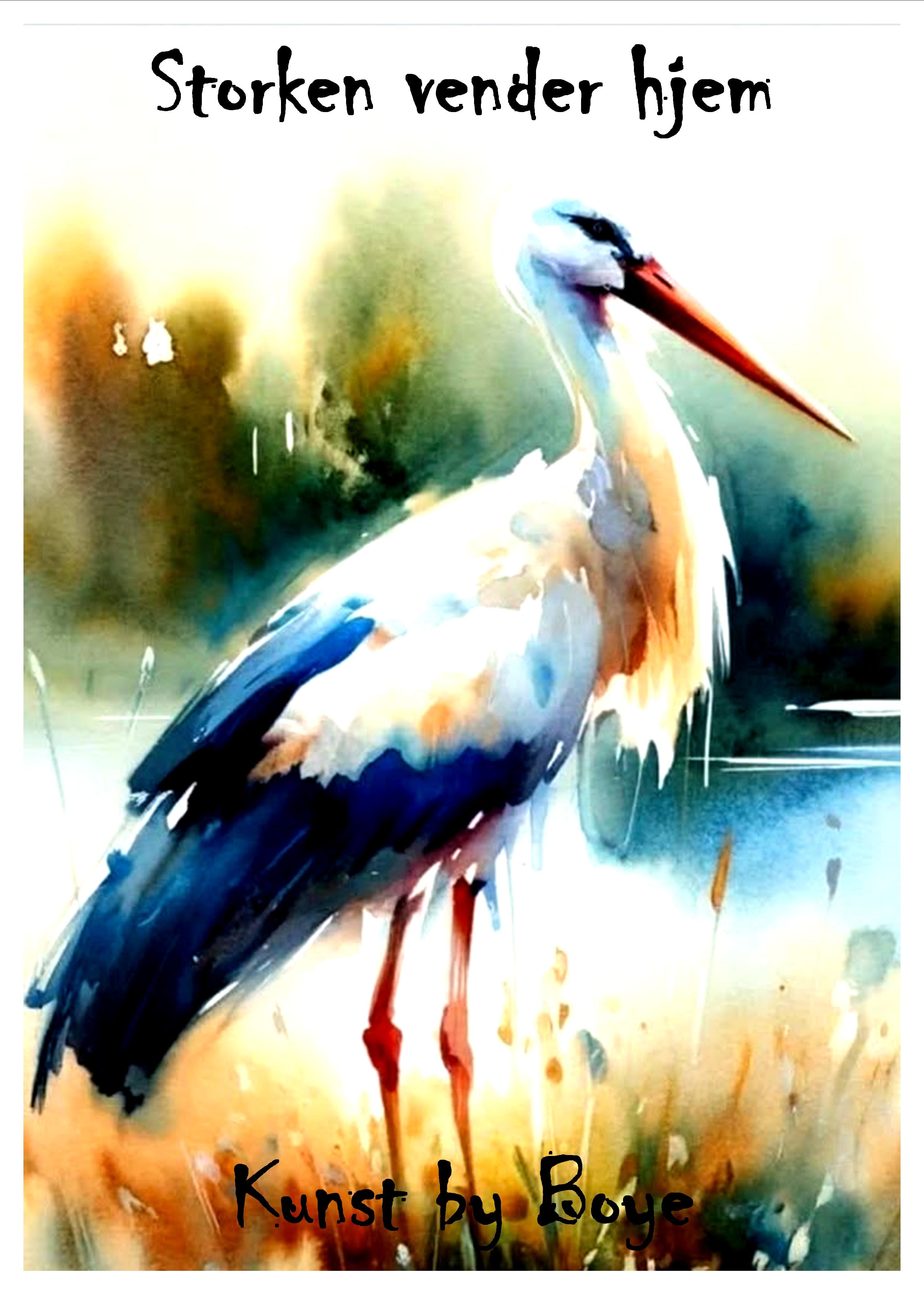 Kunsttryk "Storken vender hjem" efter original akvarel af Annette Boye
