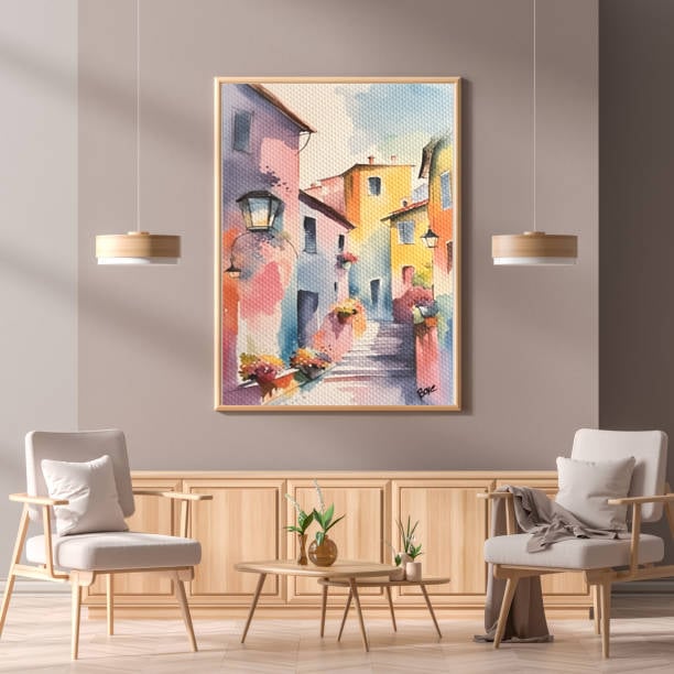 Håndmalet akvarel af Den lille gade– Kunst by Boye