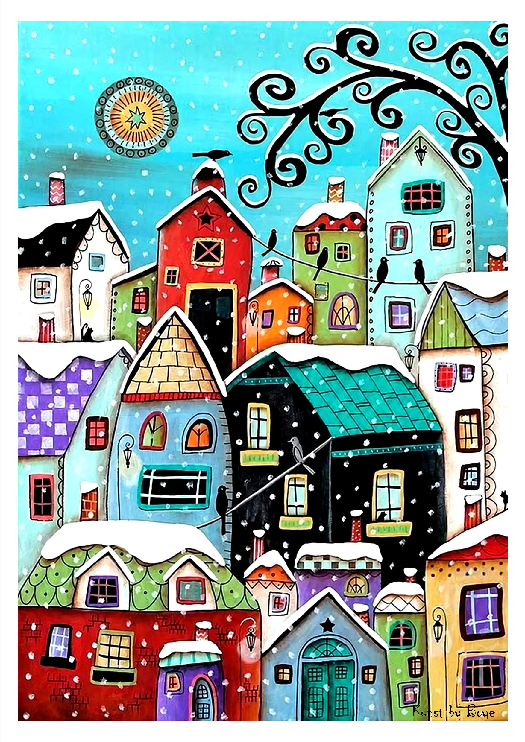 Kunsttryk "Vinter byen" efter original akvarel af Annette Boye Kunsttryk "Vinter byen" efter original akvarel af Annette Boye