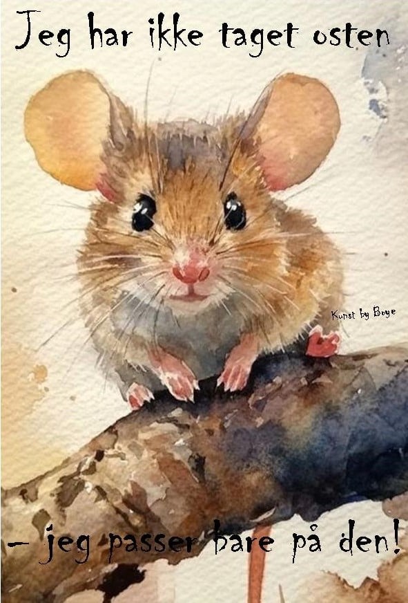 Kunstkort med akvarelmotiv af en mus af Annette Boye