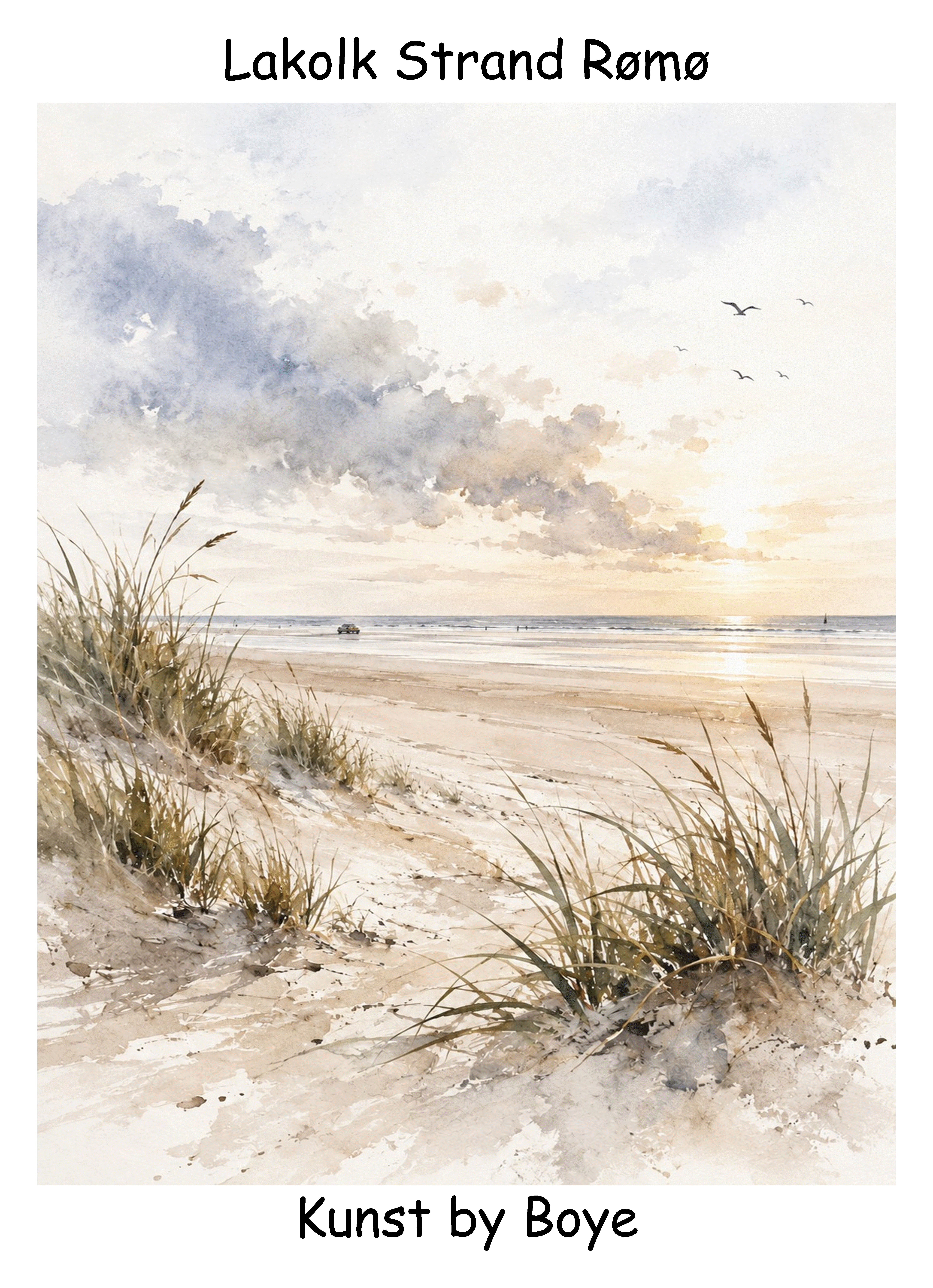 Kunstkort med akvarelmotivet "Lakolk Strand, Rømø" af Annette Boye
